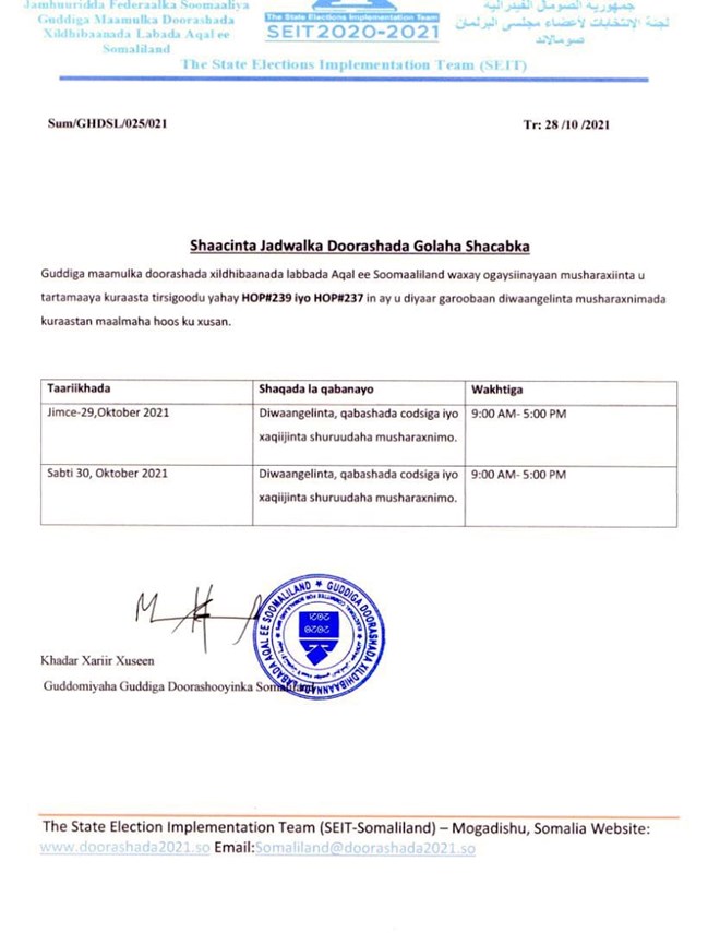 , الإعلان عن إنطلاق إنتخابات مجلس النواب الفيدرالي في الصومال