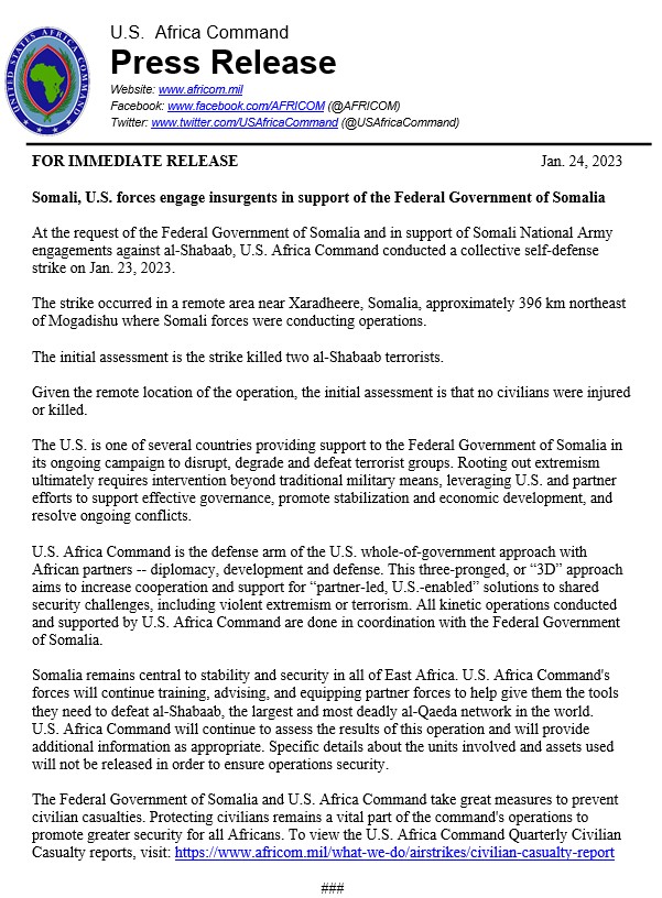, الجيش الأمريكي يعلن عن عملية عسكرية جديدة لقواته في الصومال